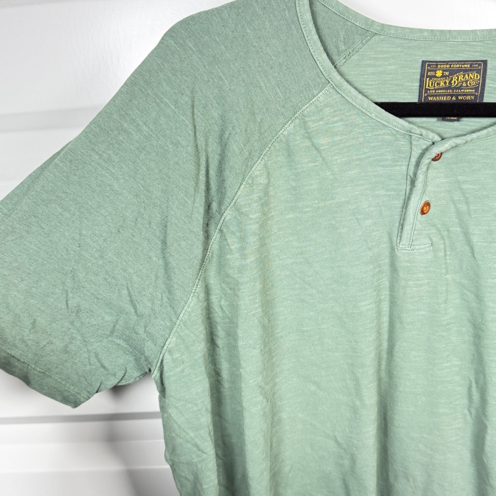 Lucky Brand Henley Shirt Mens XXL Green Short Sleeve Raglan Slub Cotton - Picture 2 of 5